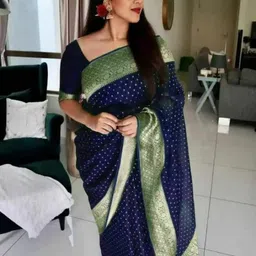 VILLE FASHION Polka Dot Zari Art Silk Kanjeevaram Saree-image-30