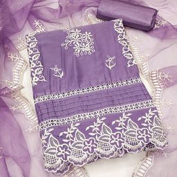 HERE&NOW Floral Embroidered Embellished Organza Unstitched Dress Material-image-17