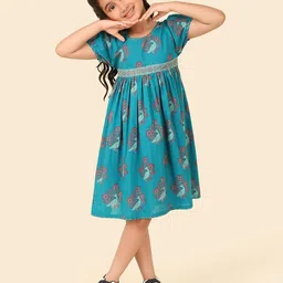 Fabindia Girls Ethnic Motifs Print Fit & Flare Dress-picture-26