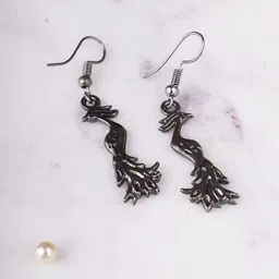 Adwitiya Silver-Plated Contemporary Shaped Oxidised Drop Earrings-59