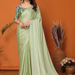 HERE&NOW Green Printed Polyester Sarees-picture-47