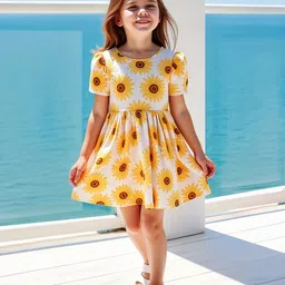 Kidotsav Girls Floral Printed Round Neck Fit & Flare Dress-picture-42