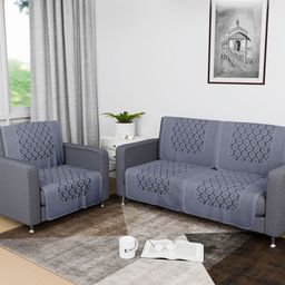 Aura Grey 6 Pieces Floral Printed 3 Seater Cotton Sofa Covers-image-53