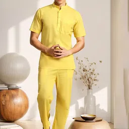 Moda Rapido Band Collar Pure Cotton Straight Kurta With Pyjamas-picture-7