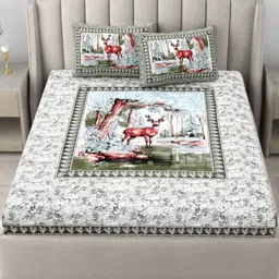 JAIPUR FABRIC Green & White Floral Printed Cotton 180 TC King Bedsheet Set 2.74m x 2.28m-image-48