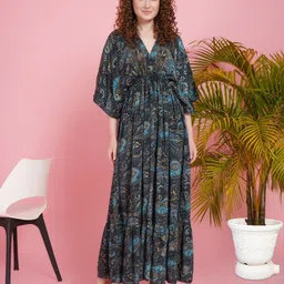 Boholyfe Women Floral Print Kimono Sleeve Maxi Dress-image-32