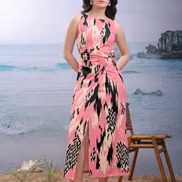 MILOST Women Abstract Printed Boat Neck A-Line Maxi Dress-picture-52