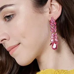 YouBella Gold-Plated Artificial Stones Studded Contemporary Shaped Drop Earrings-image-56