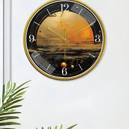 RANDOM Gold-Toned & Black Printed Contemporary Wall Clock-18