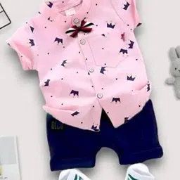 GLAM ELEGANCE Kids Printed Band Collar Shirt With Shorts-10