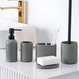 Pano Olive Green 4 piece Solid Polyresin Bath Accessories Set-33