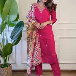 KALINI Women Ethnic Motifs Embroidered Kurta with Trousers & Dupatta-image-91