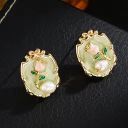 SEAA ENTERPRISES Rhodium-Plated Pearls Beaded Contemporary Studs-50