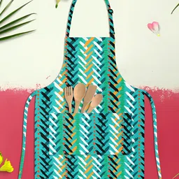ArtzFolio Green & White Printed Pure Cotton Apron-19