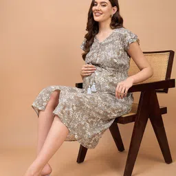Shades of Sabi Floral Print Maternity Maxi Dress-image-57