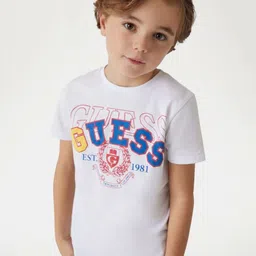 GUESS kids Boys Typography Printed Round Neck Cotton T-shirt-image-86