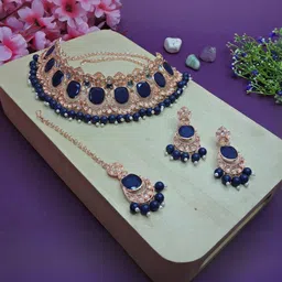 VATSALYA creation Alloy Gold- plated Blue Jewellery Set-image-53