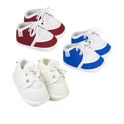 NESKA MODA 6 To 12 Month 3 Pair Combo Skin Friendly Soft Cotton Lace Shoes/ Booties-32