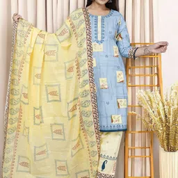 Jevi Prints Women Ethnic Motifs Printed Regular Pure Cotton Kurta with Patiala & With Dupatta-picture-43