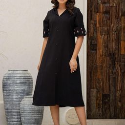 Mamicha Noir Women Floral Embroidered Shirt Midi Dress-picture-25