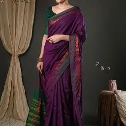 Anouk Rustic Solid Zari Taant Saree With Blouse Piece image 5