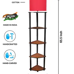 Devansh Red Drum Wooden Shelf Floor Lamp image 3