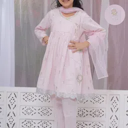 Little Bansi Girls Floral Woven Design Pure Cotton A-Line Kurta with Salwar & Dupatta-image-55