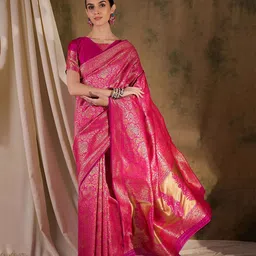 DEVATITHI Ethnic Motifs Zari Silk Blend Banarasi Saree-picture-6