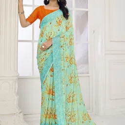LeeliPeeri Designer Floral Pure Chiffon Saree-image-53