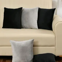Shadowkart Black & Grey 5 Pieces Velvet Square Cushion Covers-image-83