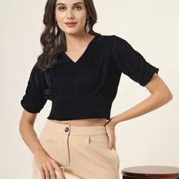 Style Quotient Puff Sleeve Velvet Crop Top-image-41