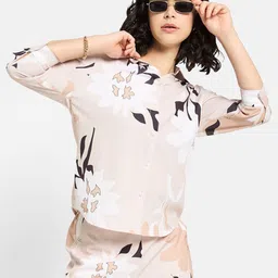 METTLE Women Cotton Floral Printed Polo Collar T-shirt-image-66