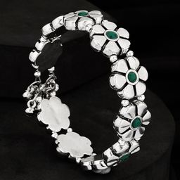 ATIBELLE Silver Plated Artificial Stones Studded Oxidised Floral Shaped Adjustable Bangle-14