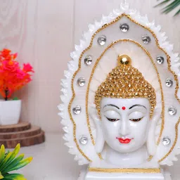 GW CREATIONS White & Gold-Toned Lord Gautam Buddha Head Face Religious Idol Showpiece-17
