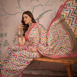 Sangria Leheriya Printed Zari Saree With Unstitched Blouse-picture-13