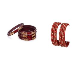SOMIL Women Pack Of 2 Red And Brown Glass Ethnic Handcrafted Traditional Bangle-picture-5