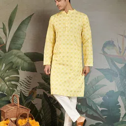 HERE&NOW Ethnic Motifs Printed Thread Work Mandarin Collar Cotton Kurta-37