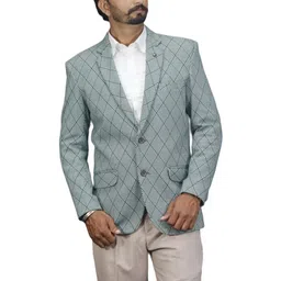 GARGIAN Master Cut Men Green Checked Polyviscose With Notched Lapel Collar Blazer-picture-43
