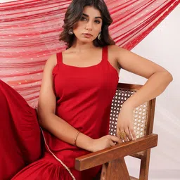 Janasya Shoulder Straps Gotta Patti Straight Kurta With Sharara & Dupatta-23