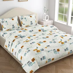 haus & kinder Zarava White & Blue Printed 144 TC Cotton King Bedsheet Set 2.75 m x 2.75 m-8
