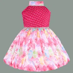 Wish Karo Girls Print Satin Fit & Flare Dress-31