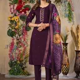 KRITVA FASHION Women Floral Embroidered Kurta with Trousers & Dupatta-picture-8