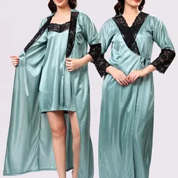 NIGHT KEYS Solid Short Sleeves Maxi Sweat Nightdress-74