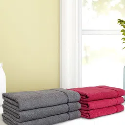 SPACES Set of 6 Coral & Grey Melange Solid Cotton 380 GSM Cotton Towel Set-41