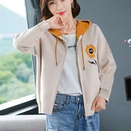 StyleCast Women Hooded Graphic Printed Open Front Jacket-picture-9