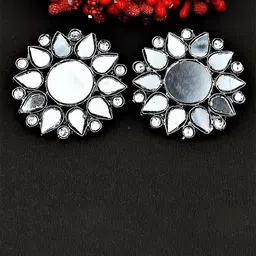 Yash Jewels Emporiums Silver-Plated Artificial Stones Studded Oxidised Contemporary Studs-image-84