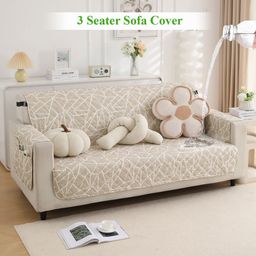 HOKIPO Beige & White Printed 3-Seater Waterproof Sofa Cover With Arms-image-82