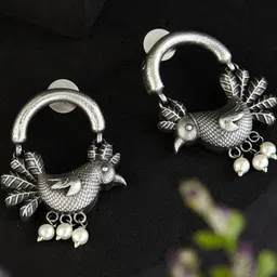 Sangria German Silver Pearls Beaded Animal Shaped Drop Earrings-50