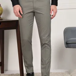 encore by INVICTUS Men Regular Fit Mid-Rise Cotton Formal Trousers-image-68