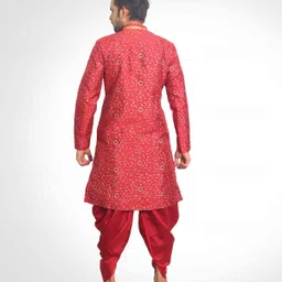 House of Aqss Men Printed Regular Dupion Silk Kurta with Dhoti Pants image 2